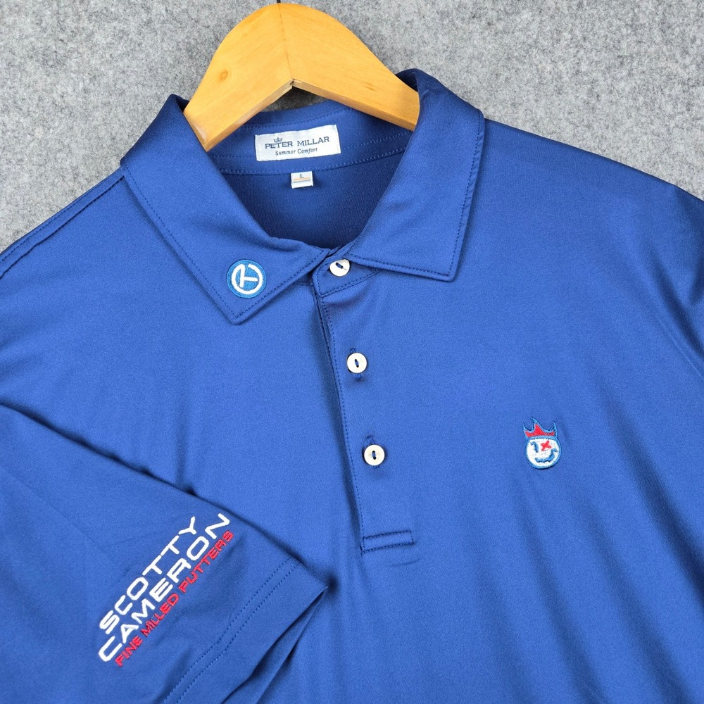Peter Millar Scotty Cameron Polo Shirt Mens L Blue Hot Head Harry Performance